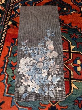Vintage 60's Vera Neumann Floral Oblong Scarf Floral Bouquet in Muted Slate Blue